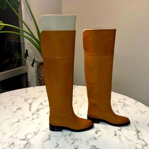 JCrew new over the knee riding boots. Polished leather in caramel. Size 9.5.